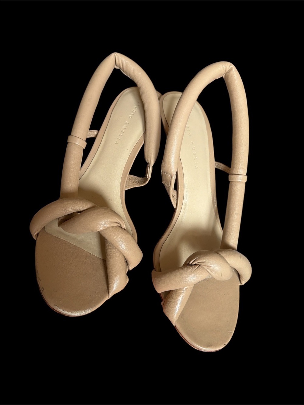 STUDIO AMELIA Knotted Slingback Sandals in Beige